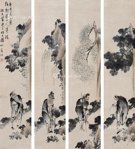  人物 四屏立轴 纸本
