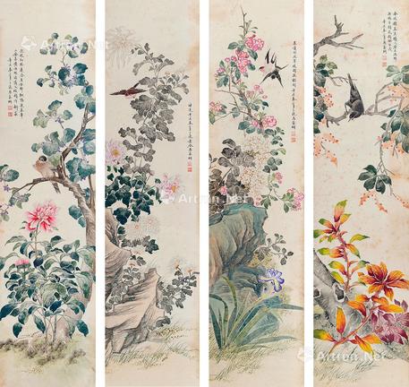  花鸟 四屏立轴 纸本