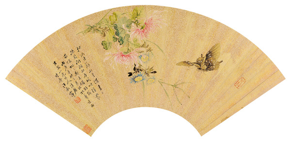  1806年作 花卉虫草 扇面 设色金笺