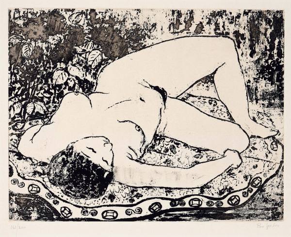  侧卧裸女 石印版画
