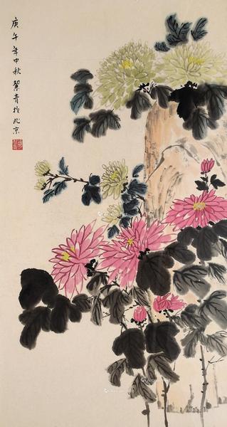  菊花 镜片 设色纸本