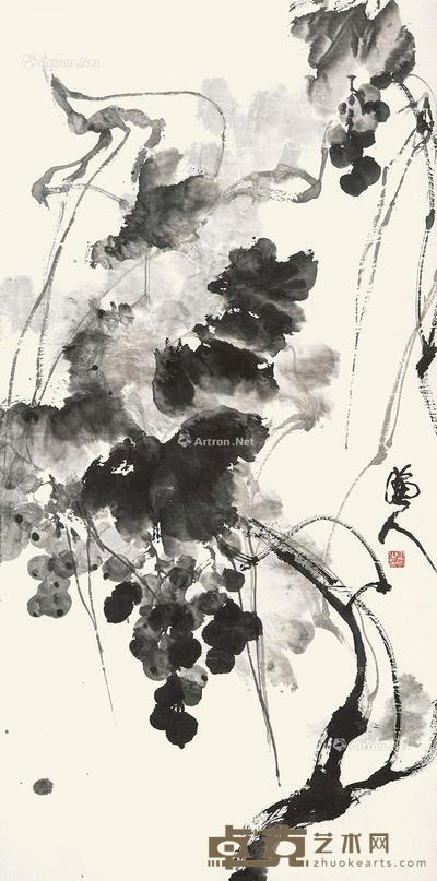 墨葡萄 立轴 水墨纸本 136×67cm
