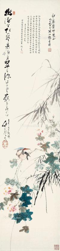  1929年作 花鸟 立轴 设色纸本