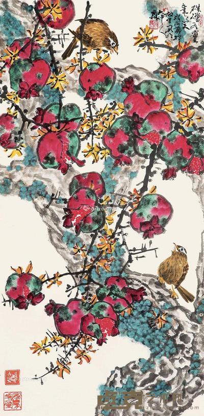 硃机如实年年笑 镜心 设色纸本 137×68cm