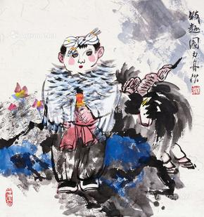 牧趣图 镜芯 设色纸本