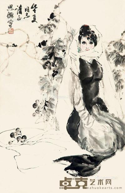维族少女 立轴 设色纸本 69×46cm