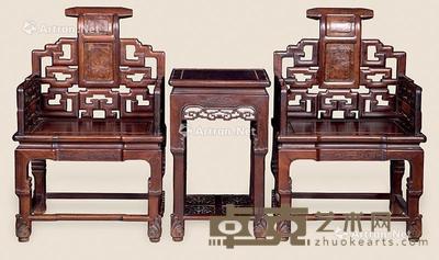  红木书卷太师椅 （3件） 69×52×108 47×47×78cm