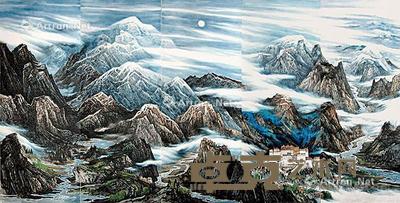山水 镜心 水墨纸本 145×365cm