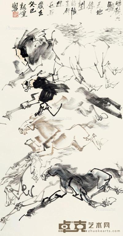  2013年作 天马六骏 镜心 设色纸本 178×95cm