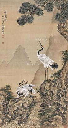  松姿鹤鸣 立轴 设色绢本