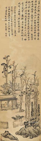  1483年作 竹庄习静图 立轴 设色绢本