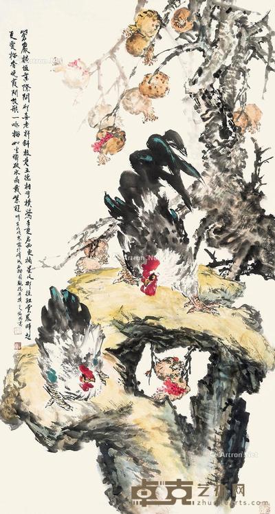 2018年作 双雄 镜心 设色纸本 179×96cm