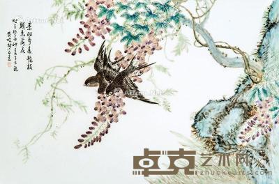  民国 粉彩花鸟瓷板 长49cm