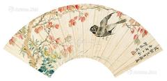  1950年作 花鸟 扇面 设色纸本