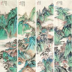  2018年作 山水 四屏 镜心 设色纸本