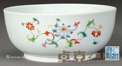  清 粉彩花卉墩子碗 直径15cm