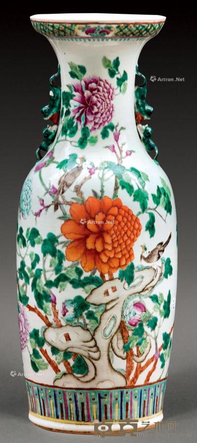  清 粉彩花鸟瓶 高60cm