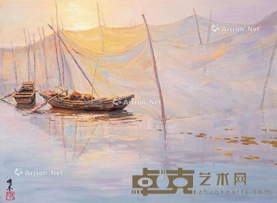  2017年作 江头渔家 布面油画 60×80cm