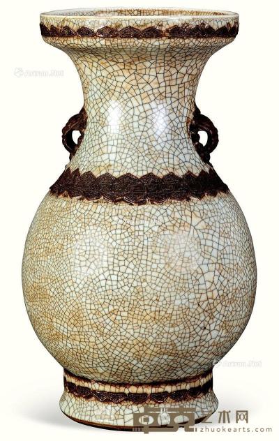  清乾隆 哥瓷铁锈花瓶 高40.5cm