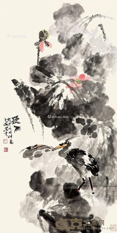 2018年作 听雨 镜心 设色纸本 137×70cm