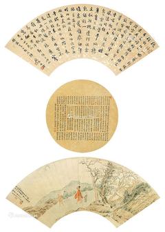  书画扇面（三挖） 立轴 设色纸本