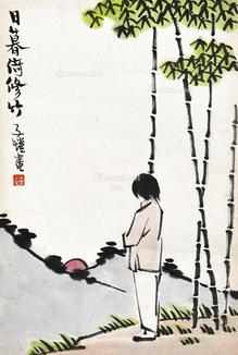  日暮倚修竹 镜片 设色纸本