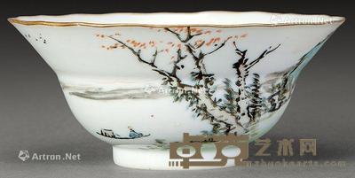 清 浅绛彩山水花口碗 直径12.5cm