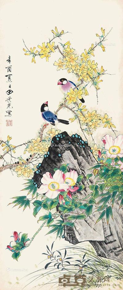 1981年作 花鸟 立轴 设色纸本 89×39cm