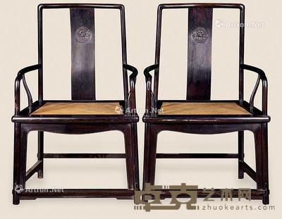 梓檀花卉纹扇面椅 （2件） 69×58×109cm