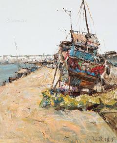  2018年作 休渔的码头 布面油画