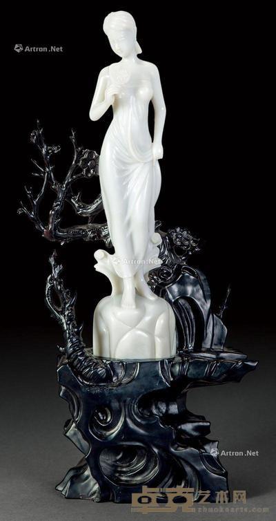  白玉仕女 高27.5cm