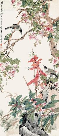  1930年作 花鸟 立轴 设色纸本