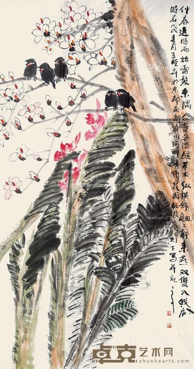  2018年作 花鸟 镜心 设色纸本 178×96cm