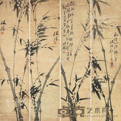  1759年作 墨竹图 四屏 立轴 水墨纸本 143×35cm×4