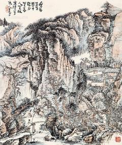  策杖访友 立轴 设色纸本
