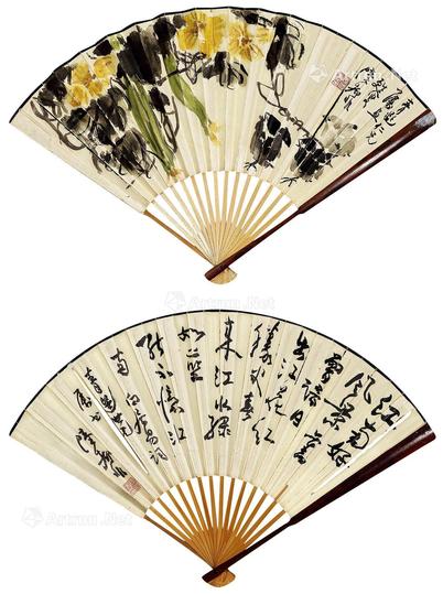  书画合璧 成扇 设色纸本