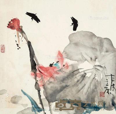 花蝶图 镜心 设色纸本 68×68cm