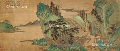 1532年作 访友图 镜心 设色绫本 30×69cm