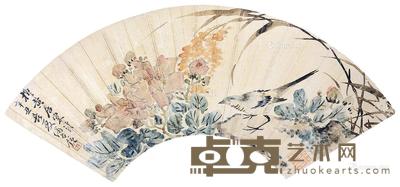 花鸟 扇面 设色金笺 51×17cm