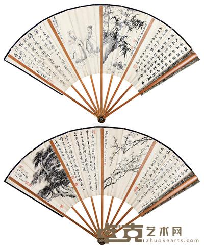 书法小品格景 成扇 设色纸本 51×18cm