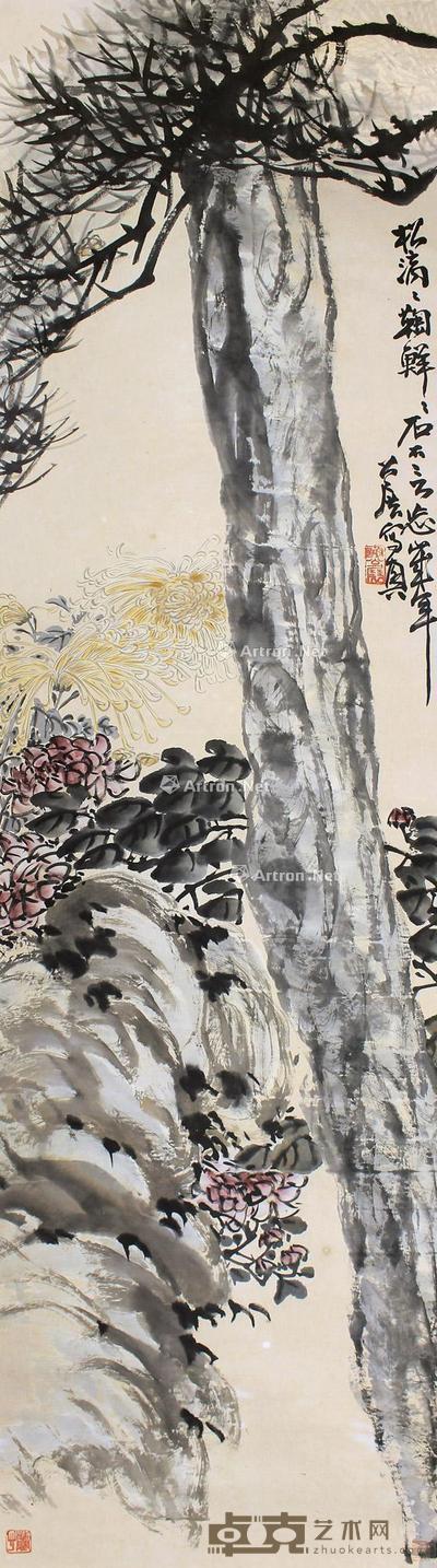  花卉 立轴 设色纸本 39×151cm