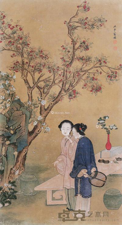 仕女 立轴 设色绢本 40.5×75cm