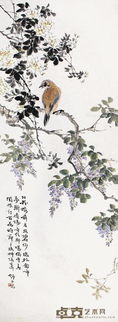  花鸟 屏轴 设色纸本 42×117cm