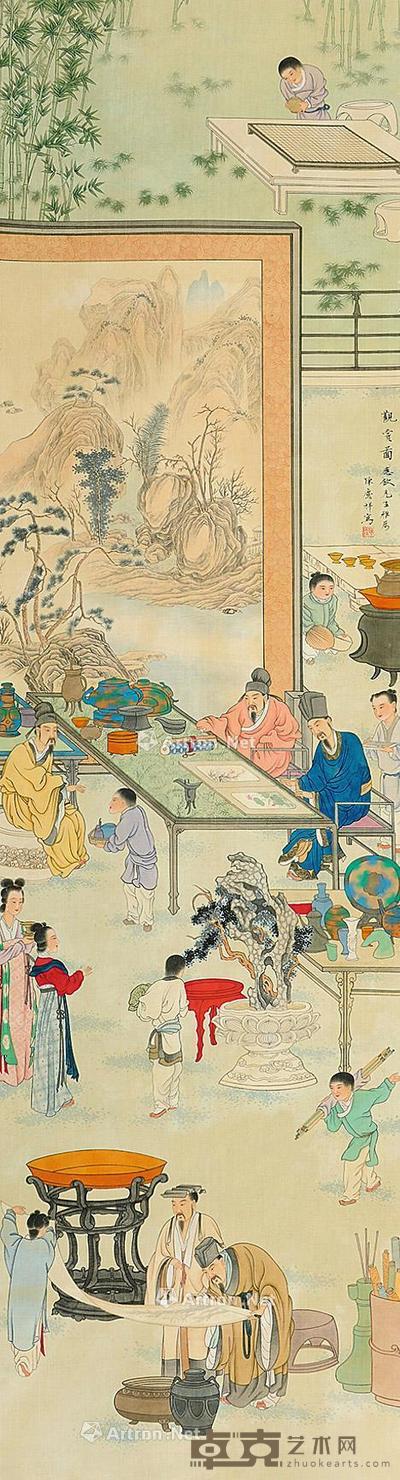  人物故事 立轴 绢本 132×36cm