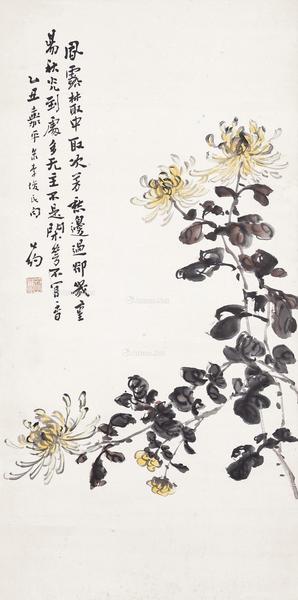  1925年作 菊石图 立轴 设色纸本