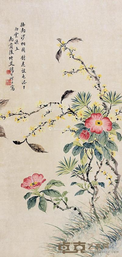 花卉 屏轴 设色纸本 66×30cm