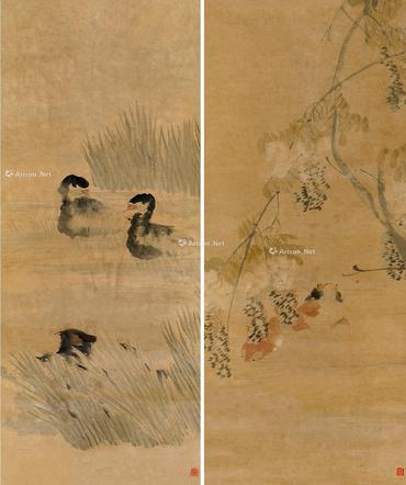  鸭 （二幅） 屏轴