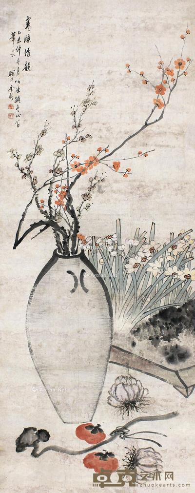  清供 立轴 设色纸本 114×44.5cm