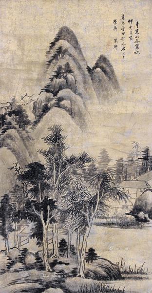  山水 立轴  泥金