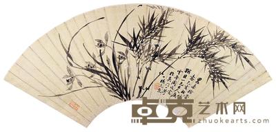  兰竹 扇面 水墨金笺 53×19cm
